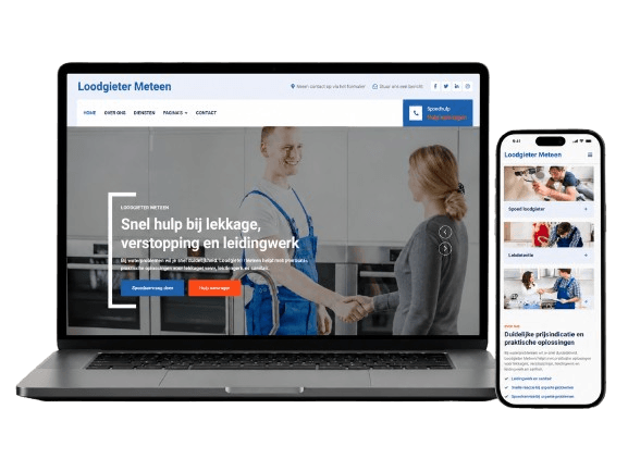 Mockup van de Loodgieter Meteen website